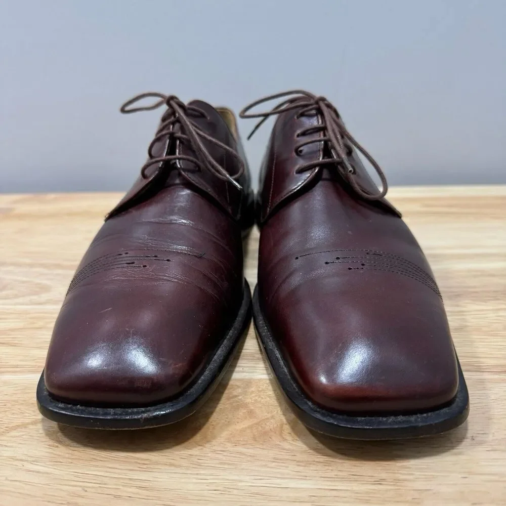 Mezlan Mens 11 M Brown Leather Lace Up Square Toe Derby‎ Dress Shoes Oxblood